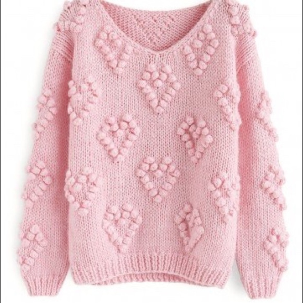 Chicwish Knit Your Love V neck sweater in pink